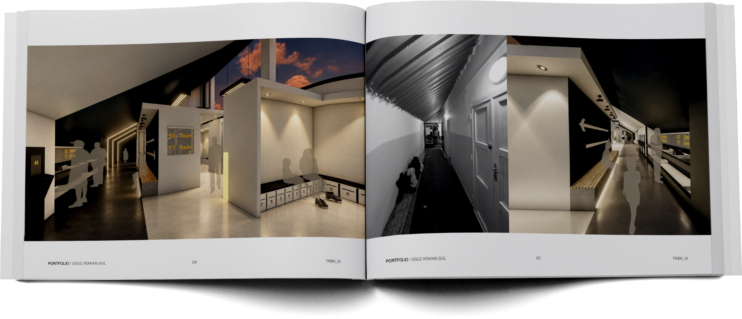 Portfolio pages 9–10 — ice-rink interior visualizations